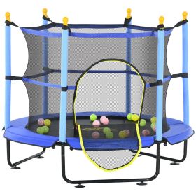 Qaba Kids Trampoline, 4.6 Feet with Safety Enclosure and Ball Pit, Blue, Indoor Play Equipment