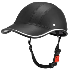 Safety Bicycle Helmet Adjustable Windproof Bike Helmet Sunshade Baseball Cap Anti UV Cycling Motorcycle Hat Leather Helmet (Option: Black)
