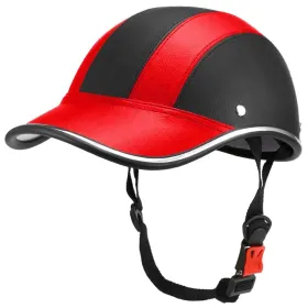 Safety Bicycle Helmet Adjustable Windproof Bike Helmet Sunshade Baseball Cap Anti UV Cycling Motorcycle Hat Leather Helmet (Option: Red)