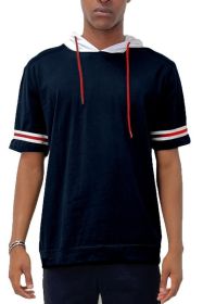 SHORT SLEEVE HOODED SHIRT (Color: NAVY, size: L)