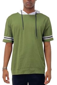 SHORT SLEEVE HOODED SHIRT (Color: Olive, size: XL)
