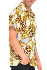 Leopard Cheetah Button Down Shirt (Color: White, size: 2XL)