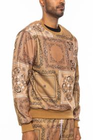 Weiv Paisley Bandana Print CrewNeck (Color: Khaki, size: S)
