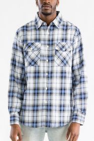 Regular Fit Checker Plaid Flannel Long Sleeve (Color: BLACK WHITE, size: S)