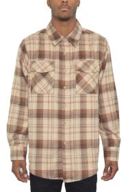 Regular Fit Checker Plaid Flannel Long Sleeve (Color: BROWN KHAKI, size: 3XL)