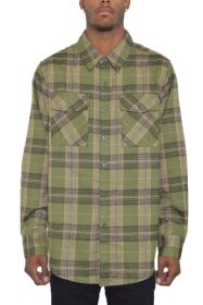 Regular Fit Checker Plaid Flannel Long Sleeve (Color: OLIVE SAND, size: XL)