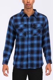 Regular Fit Checker Plaid Flannel Long Sleeve (Color: NAVY SKY, size: 3XL)