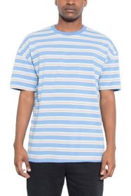 Striped Round Neck Tshirt (Color: BLUE BANANA, size: 2XL)