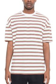 Striped Round Neck Tshirt (Color: white lime, size: 3XL)