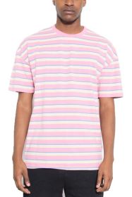 Striped Round Neck Tshirt (Color: ROSE BLUE, size: XL)
