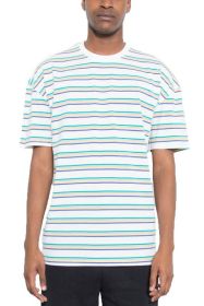 Striped Round Neck Tshirt (Color: WHITE JADE, size: 3XL)