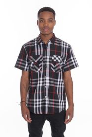 Weiv Men's Casual Short Sleeve Checker Shirts (Color: Black, size: XL)