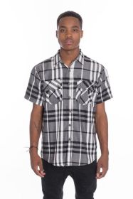 Weiv Men's Casual Short Sleeve Checker Shirts (Color: GREY, size: L)