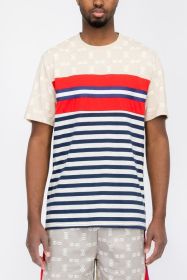 CHAIN LINK PRINT SHORT SLEEVE TSHIRT (Color: SAFARI, size: L)