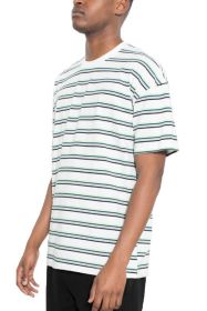 Striped Round Neck Tshirt (Color: WHITE COBALT, size: 3XL)