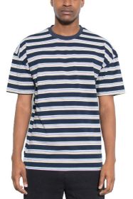 Striped Round Neck Tshirt (Color: NAVY BANANA, size: 2XL)