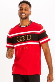 Good Vibes 3D Design Print Gold Foil (Color: NAVY, size: L)