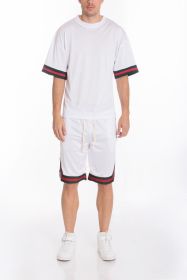 MESH SLEEVE TAPE ATHLETIC TSHIRT (Color: White, size: 2XL)