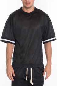 MESH SLEEVE TAPE ATHLETIC TSHIRT (Color: Black, size: 2XL)