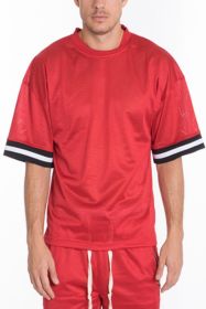 MESH SLEEVE TAPE ATHLETIC TSHIRT (Color: Red, size: S)