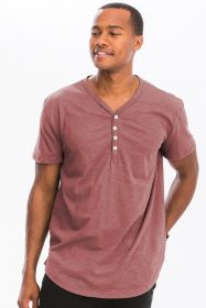 SHORT SLEEVE 4 BUTTON HENLEY SHIRT (Color: Rose, size: M)