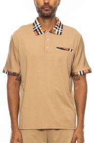 Checkered Plaid Short Sleeve Ploto Shirt (Color: Khaki, size: M)