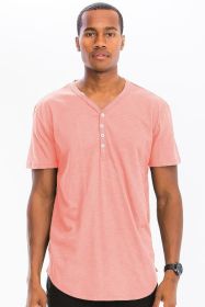 SHORT SLEEVE 4 BUTTON HENLEY SHIRT (Color: Pink, size: L)