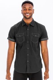 Weiv Outline Stitch Short Sleeve Shirt (Color: Black, size: L)
