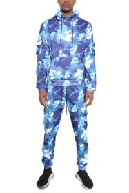 FULL CAMO HOODIE COTTON SWEAT SET (Color: Blue, size: XL)