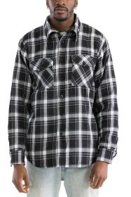Mens Quilted Padded Flannel (Color: BLACK WHITE, size: S)