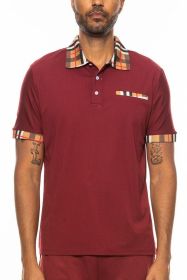 Checkered Plaid Short Sleeve Ploto Shirt (Color: Burgundy, size: 3XL)