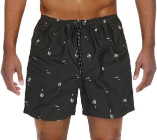 Palm Tree Print Swim Trunks Board Shorts (Color: Black, size: 3XL)