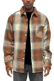 Flannel Shirt Jacket Checkered Plaid Shacket (Color: Sand, size: XL)