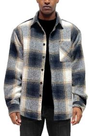 Flannel Shirt Jacket Checkered Plaid Shacket (Color: Black, size: M)