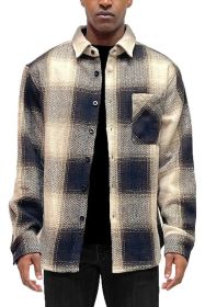 Flannel Shirt Jacket Checkered Plaid Shacket (Color: Brown, size: M)