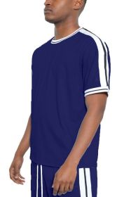 Striped Tape Short Sleeve T-shirt (Color: NAVY, size: XL)