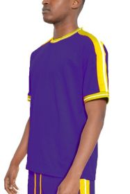 Striped Tape Short Sleeve T-shirt (Color: DARK PURPLE, size: S)