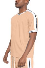 Striped Tape Short Sleeve T-shirt (Color: Sand, size: L)