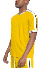 Striped Tape Short Sleeve T-shirt (Color: Yellow, size: L)