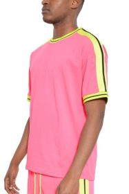 Striped Tape Short Sleeve T-shirt (Color: Pink, size: XL)