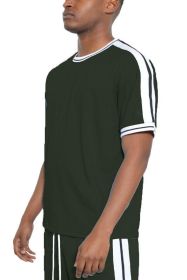 Striped Tape Short Sleeve T-shirt (Color: Olive, size: 2XL)