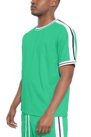 Striped Tape Short Sleeve T-shirt (Color: JADE, size: 2XL)