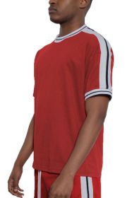 Striped Tape Short Sleeve T-shirt (Color: Red, size: S)