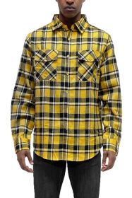 LONG SLEEVE FLANNEL FULL PLAID CHECKERED SHIRT (Color: YELLOW BLACK, size: 2XL)
