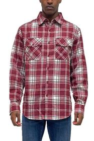 LONG SLEEVE FLANNEL FULL PLAID CHECKERED SHIRT (Color: BURGUNDY WHITE, size: S)