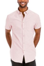 Weiv Men's Casual Short Sleeve Solid Shirts (Color: Pink, size: S)