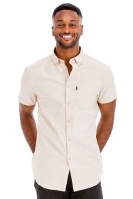 Weiv Men's Casual Short Sleeve Solid Shirts (Color: Beige, size: 3XL)