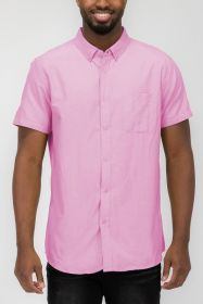 Weiv Men's Casual Short Sleeve Solid Shirts (Color: FUSCHIA, size: M)