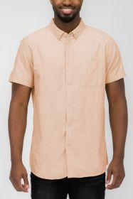 Weiv Men's Casual Short Sleeve Solid Shirts (Color: PEACH, size: 2XL)