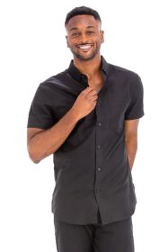 Weiv Men's Casual Short Sleeve Solid Shirts (Color: Black, size: 3XL)